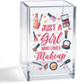 Just A Girl Who Loves Makeup Acrylic Cosmetic Pencil Pen Holder Cup, Inspirational Quote Gifts for Mom Grandma Aunt Daughter Niece Women, Birthday Christmas Gifts for Makeup Artist Enthusiast