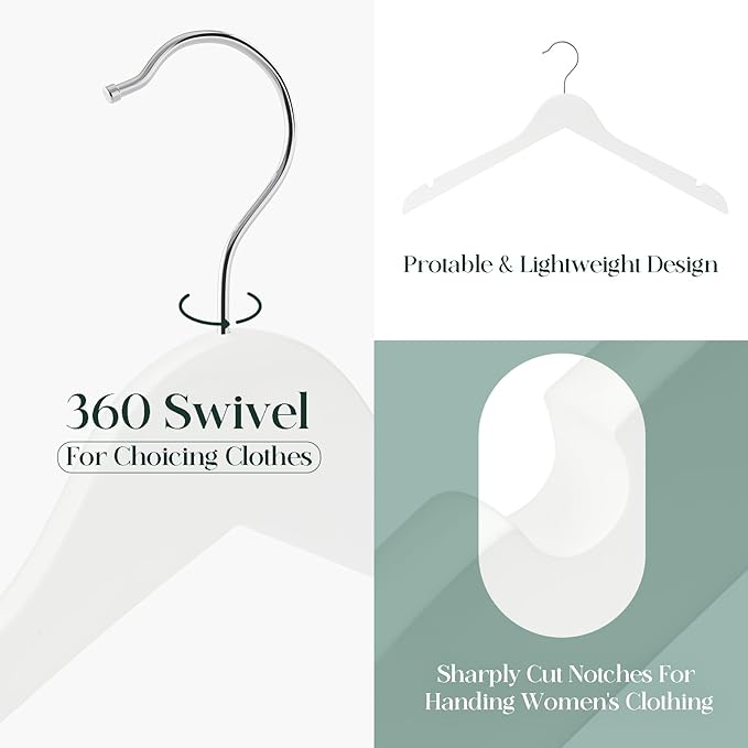 White Wooden Hangers - 20 Pack - Durable Wood Hangers Ideal for Everyday Use & Wedding, for Dress, Coats, Camisole