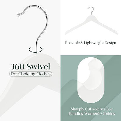 White Wooden Hangers - 20 Pack - Durable Wood Hangers Ideal for Everyday Use & Wedding, for Dress, Coats, Camisole