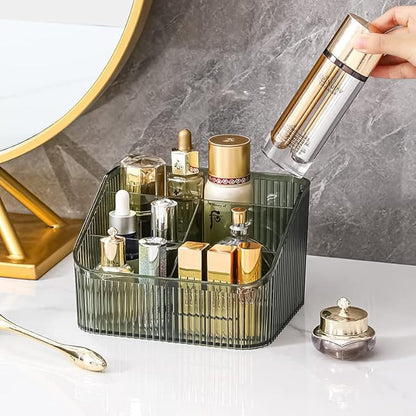 Makeup Organizer Cosmetics Storage Box, Large Capacity Make Up Brush Holder Organizer Vanity Accessories, Bathroom Countertops, Desk Storage Container, Cosmetic Display cases(Green-L)