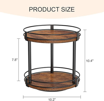 Snughome Rotating Spice Rack, 2 Tier Lazy Susan Organizer, Wood Kitchen Countertop Organizer, Brown Lazy Susan Turntable for Cabinet, 10.2" x 10.2" x 10.4"