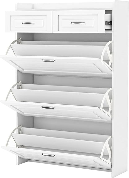 Vibe & Dine Narrow Shoe Organizer Cabinet with 3 Large Flip Drawers & 2 Storage Drawers - Slim Shoe Storage for Entryway, Hallway, Bedroom