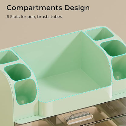 Makeup Organizer for Vanity with 2 Large Drawers, Cosmetic Display Case with Brush Holders, Easy to Storage for Bathroom Countertop Skincare, Perfume, Green