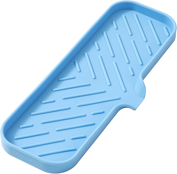 MicoYang Silicone Bathroom Soap Dishes with Drain Spout-Bathroom and Kitchen Sink Organizer,Sponge Holder,Dish Soap Tray,Perfect for Dispenser,Scrubber,Bottle on Sink or Counter-Light Blue 12"×4"