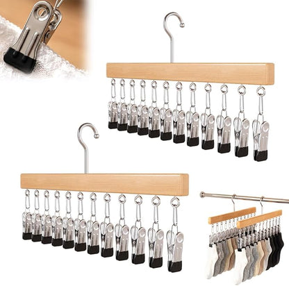 Kruggo Closet Organizer with 10 Clips, 2026 Upgraded 360° Swivel Multi-Hook Wardrobe Organizer, Space Saving Hanging Legging Hangers for Closet (2, Nature-12 clicks)