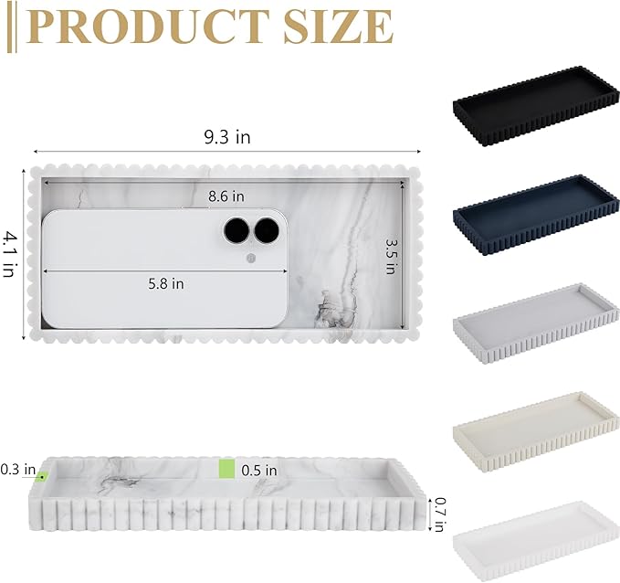 Silicone Bathroom Tray Small Vanity Organizer Rectangle Sink Caddy Sponge Holder Kitchen Counter Decor for Dish Soap, Perfume, Candle, Marble