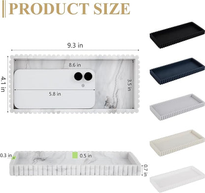 Silicone Bathroom Tray Small Vanity Organizer Rectangle Sink Caddy Sponge Holder Kitchen Counter Decor for Dish Soap, Perfume, Candle, Marble