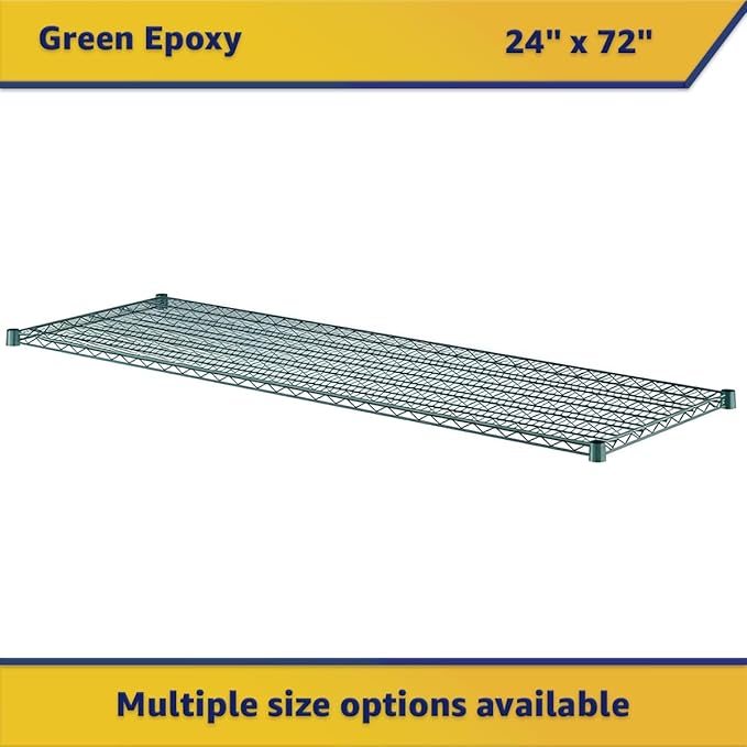 (2-Pack) 24" x 72", Green Epoxy Additional Heavy Duty Wire Shelving, Wire Shelf for Shelving Units, NSF Replacement Shelves for Rack
