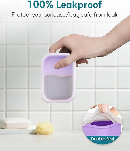 Quatish Compact Leakproof Travel Soap Case, Silicone Soap Box with Draining Layer, Enhanced Soap Container, Suitable for Camping, Gym, Bathroom, Outdoor Essentials, Purple