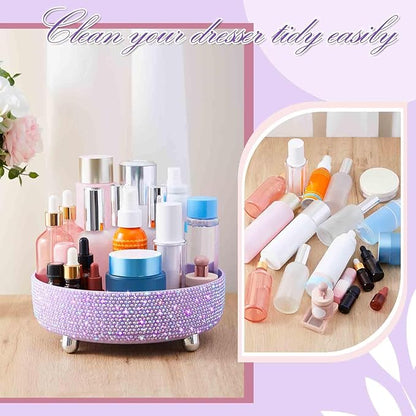 Honeydak Purple Bling Perfume Makeup Organizer Bling Mother's Day Nurse Day Gifts for Women Bathroom Organizers and Storage 360 Rotating Makeup Organizer for Countertop(Resin Stone)
