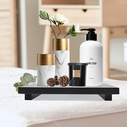 Black Wood Riser Display Stand for Bathroom Organizer Tray Kitchen Counter Decor Sink Accessories Decorative Wooden Pedestal for Kitchen Soap Tray Vanity Bathroom Counter Decor Dish Soap Holder