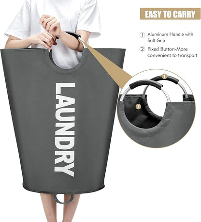 Maxsilan 90L Large Laundry Basket, Freestanding Tall Clothes Hamper, Collapsible Laundry Bag, Dark Grey