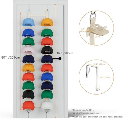 Hat Rack for Door, Adjustable Hat Organizer for Baseball Caps with 2 Straps & 20 Clips Holds 40 Caps, No-Drill Over-the-Door Hat Rack, Hat Storage for Bedroom Closet, Entryway, Home,Beige