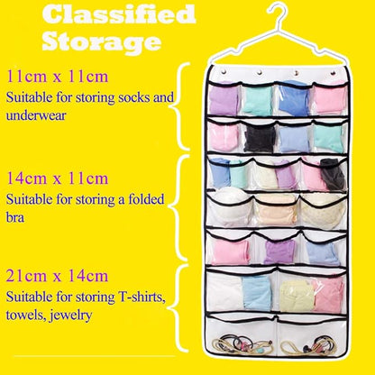 Hanging Organizer Bag, Dual-Sided Space Saving Storage Holder with for Stockings Socks Underwear Jewelry Ties (42-Pockets) (Pink)