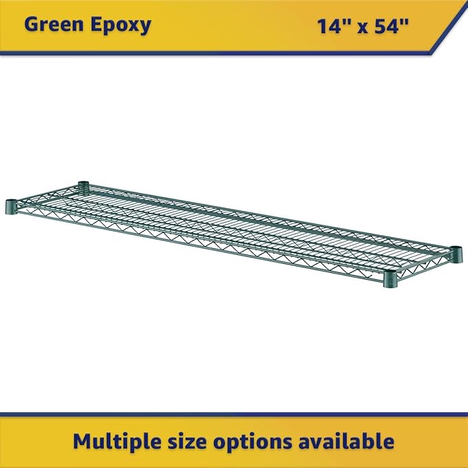 (2-Pack) 14" x 54", Green Epoxy Additional Heavy Duty Wire Shelving, Wire Shelf for Shelving Units, NSF Replacement Shelves for Rack
