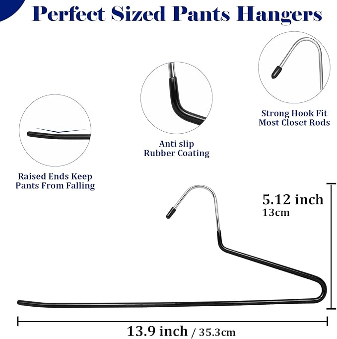 20 Pack Open Ended Pants Hangers with Non Slip Design,Suitable for Trousers,Jeans,Towels for Closet Space Saving,Durable Metal Material with Rubber Coating (Black)