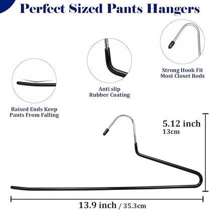 20 Pack Open Ended Pants Hangers with Non Slip Design,Suitable for Trousers,Jeans,Towels for Closet Space Saving,Durable Metal Material with Rubber Coating (Black)