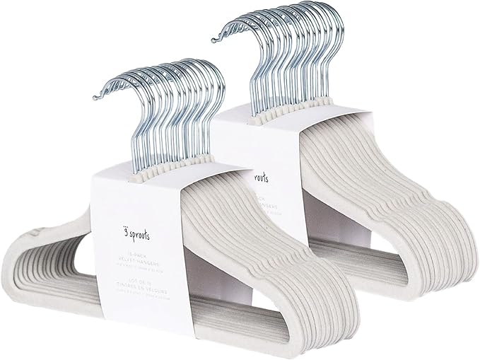 3 Sprouts Velvet Baby Hangers - Non-Slip Hangers for Infant and Toddler Clothes - Slim Space-Saving Design with Nordic Colors for Nursery - 30 Pack - Gray