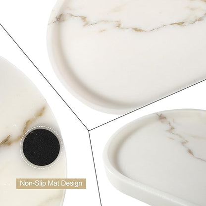 Koville White Marble Tray with Gold Pattern for Bathroom Counter, Stone Trays for Home Decor Marble Vanity Tray, Stone Storage Trays for Perfume, Jewelry, Decorative Tray for Dresser Organizer