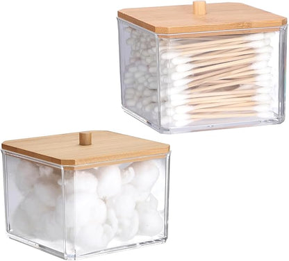 Hipiwe Acrylic Qtip Holder 2 Pack Cotton Swab and Ball Organizer with Lid Bathroom Q-tip Dispenser Clear Acrylic Apothecary Jar for Cotton Pads, Swabs, Balls, Storage Containers for Organizing