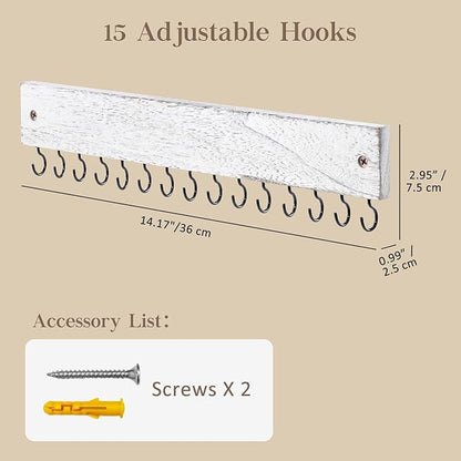 Lolalet Wooden Necklace Holder for Wall with 15 Hooks, Necklaces Hanger Easy Install Wall Mount Necklace Organizer, Jewelry Hangers for Chains, Bracelets, Earrings -Vintage