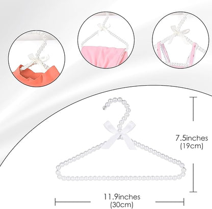 Adorila 10-Pack Kids Pearl Hangers - Small Non-Slip Pearl Beaded Bow Clothes Racks - Elegant Garment Organizer for Pet Apparel (30cm, White)
