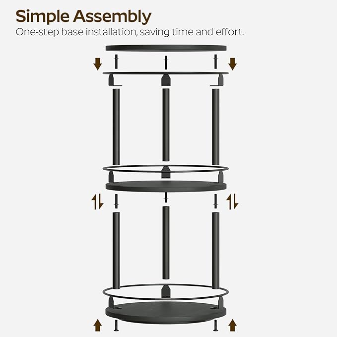 YATINEY 3-Tier Lazy Susan Organizer, Rotating Spice Rack, Spinning Organizer, Industrial Turntable Spice Rack Organizer for Cabinet, Kitchen Countertop, Pantry, Black SR23BK