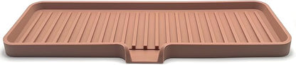 Silicone Soap Dish Tray and Sponge Holder with Drain Chute, Rectangular, Kitchen and Bathroom Sink Organizer (Mocha, 12"x4")