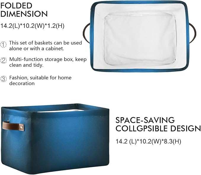 YETTASBIN Blue Solid Color Storage Basket 2pc, Large Collapsible Toys Clothes Organizer, Durable Canvas Storage Bin with Handle for Shelves Closet Laundry Home Office Decor