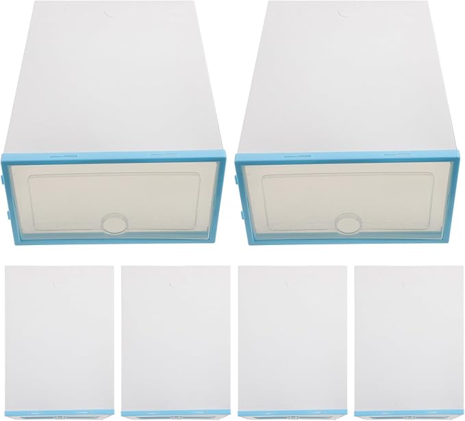 6pcs Stackable Thickened Plastic Shoe Boxes with Blue Frame Shoe Storage Containers for Women’s Closet Organization and Storage