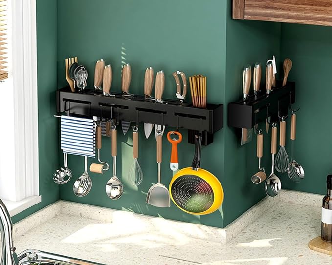 20-Inch Kitchen Organizer - Stainless Steel Non-Hole Hooks,storage Organizer flatware Wall Mounted for Knives, Spoons, Forks Utensil racks