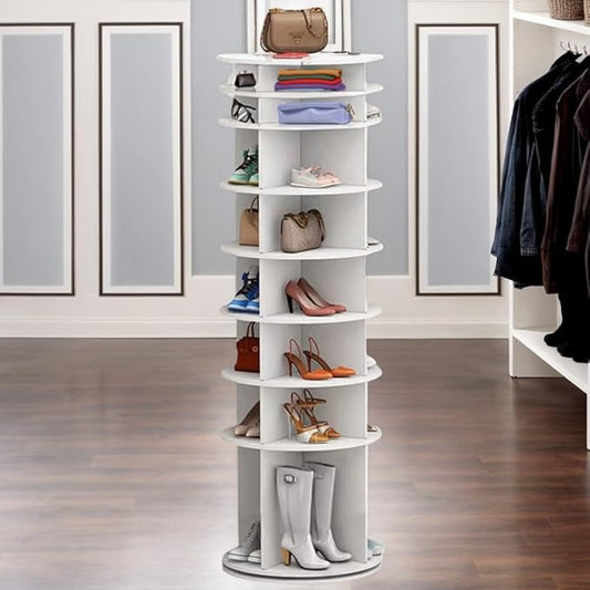 Shoe Organizer 6-Tier Spinning Shoe Rack - 360° Rotating Storage Organizer for 20-30 Pairs, Space Saving Narrow Design for Entryway/Closet Closet Handbag Display Rotate (White04)