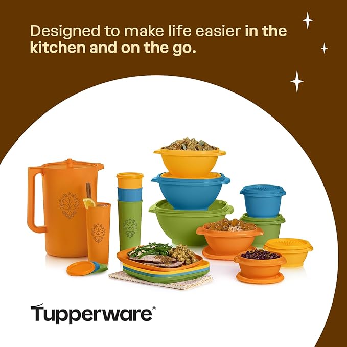 Tupperware Heritage Get it All Retro Collection, 30 Piece Food Storage Container Set in Retro Colors, Dishwasher Safe and BPA Free