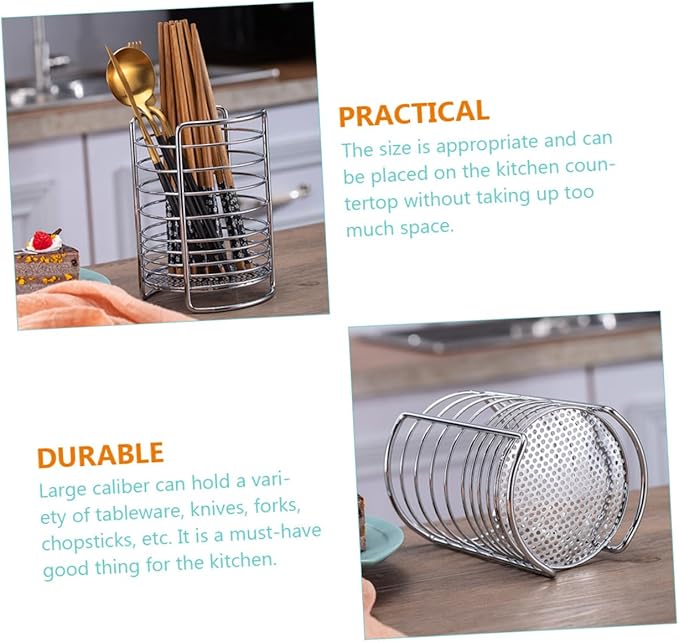 SHOWERORO Stainless Steel Chopstick Storage Holder and Drainage Basket for Home Silver Utensil Organizer for Kitchen Counter Ideal for Drying Chopsticks and Flatware