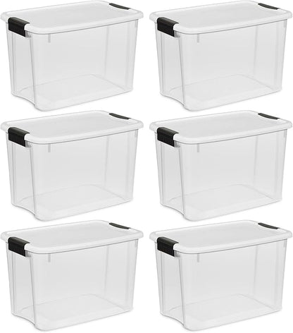 Sterilite 30 Quart (6 Pack) & 18 Quart (6 Pack) Clear Plastic Stackable Storage Container Bin Box Tote with White Latching Lid Organizing Solution