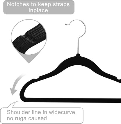 MIZGI Baby Velvet Hangers,Non-Slip Kids & Toddler Hangers,11.8 Inch Hangers for Baby Clothes,Pack of 50（Black/Silver）