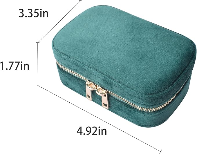 Small Travel Jewelry Case for Women - Plush Velvet Portable Organizer, Holds 20+ Bracelet/Necklace/Earrings/Rings, Giftable Storage Display Box Zipper, Mother/Bridesmaid/Girlfriend Gift (Blue)