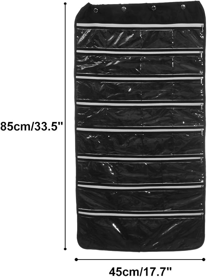 56 Pockets Large Zippered Dual Sided Jewelry Hanging Organizer Necklace Earrings Bracelets Rings Accessories Storage Bag Wall Mounted Door Cabinet Hanger Holder Clear Pouch Display Foldable
