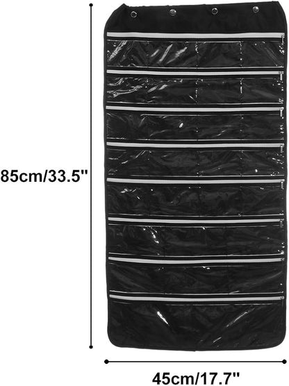 56 Pockets Large Zippered Dual Sided Jewelry Hanging Organizer Necklace Earrings Bracelets Rings Accessories Storage Bag Wall Mounted Door Cabinet Hanger Holder Clear Pouch Display Foldable