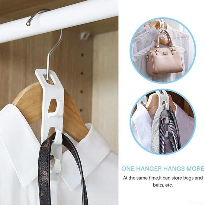 Space Saving Cascading Clothes Hanger Hooks, 12-Pack Multi-Function Cabinet Organizer for Pants, Bags & Accessories – Thick PP Material, Compatible with All Standard Hangers