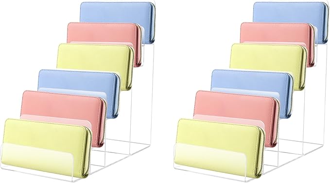 2PCS Acrylic Purse Display Stand,6-Tier Wallet Display Stand Purse Handbag Organizer Shelf,Clear Perfume Stand Jewelry Riser Rack,Acrylic Shelf for Cosmetic Perfume Jewelry Sunglasses Handbag
