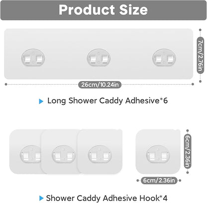 10 Pack Shower Caddy Adhesive Replacement, Strong Adhesive Hooks for Shower Caddy, Waterproof Adhesive Strips, No Drilling, for Bathroom Storage Shelves and Kitchen Racks