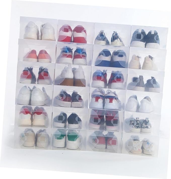 VICASKY 6pcs Large White Flip-top Shoes Storage Boxes 33x20x12cm Plastic Shoe Organizers Dustproof Containers for Home Closet Storage