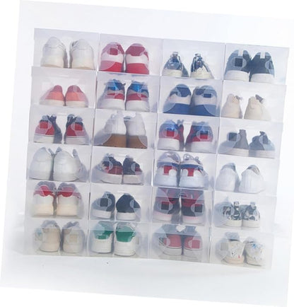 VICASKY 6pcs Large White Flip-top Shoes Storage Boxes 33x20x12cm Plastic Shoe Organizers Dustproof Containers for Home Closet Storage