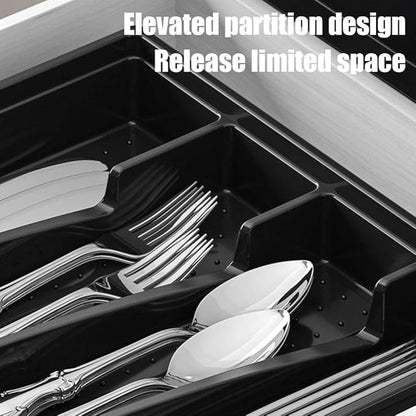 Utensil Tray with Lid, 6 Compartments Covered Silverware Organizer Case for Spoons Forks, Plastic Cutlery and Flatware Storage Box for Kitchen Drawer and Countertop(Gray)