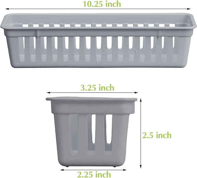 Domensi 12 Pack Slim Plastic Storage Baskets Tray for Organizing 10.25x3.25x2.5 Inch Small Narrow Storage Bins Stackable Drawer Pencil Trays Holder for Desk Garage Cabinet Container (Gray)