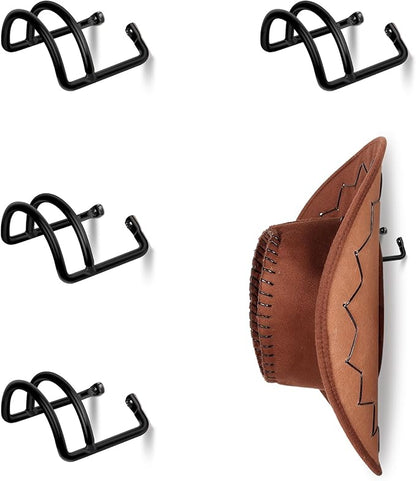 SEKSON Cowboy Hat Rack for Wall, 4 Pack Metal Iron Hat Holder, Wide Brim Hat Hooks, Wall Mount Hat Hanger for Baseball Caps, Fedoras, Straw Hats, Black