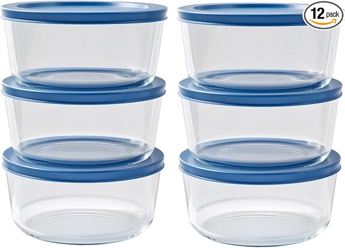 12-Piece Glass Food Storage Containers Set (6 Containers + 6 BPA-Free Lids) | 4-Cup, Leakproof | Microwave, Freezer, Oven & Dishwasher Safe | Ideal for Meal Prep & Pantry Organization, Deep Navy