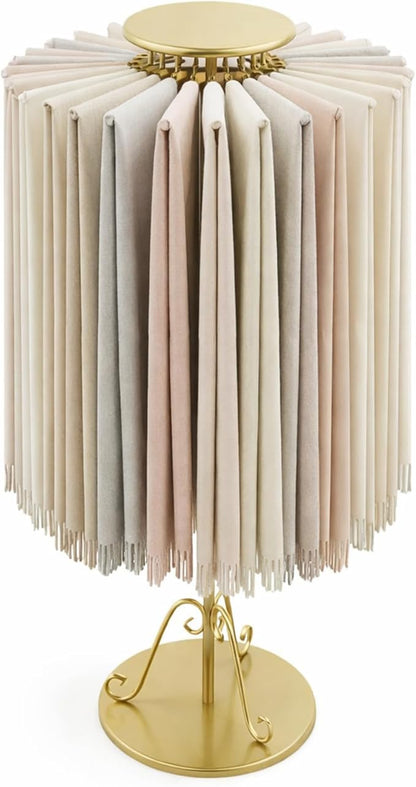 Novabright Adjustable Freestanding 360° Rotating Scarf Display Rack with 30 Rods, Gold Tie Belt Hanger Shawl Shelf Hijab Stand, 35.43-56" Height Scarf Holder for Boutique Clothing Store Home Storage