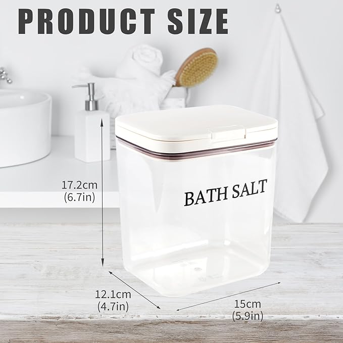 Bath Salt Jar Airtight Lid, Bath Container With Scoop, Bathroom Storage Canister One-Click Pop-Up Design, Clear Jar Bath Tub Accessories For Women Bombs 2L - BPA Plastic